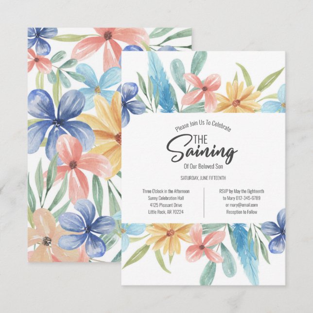 Bright Floral Wicca Baby Saining Ceremony Invitation (Front/Back)