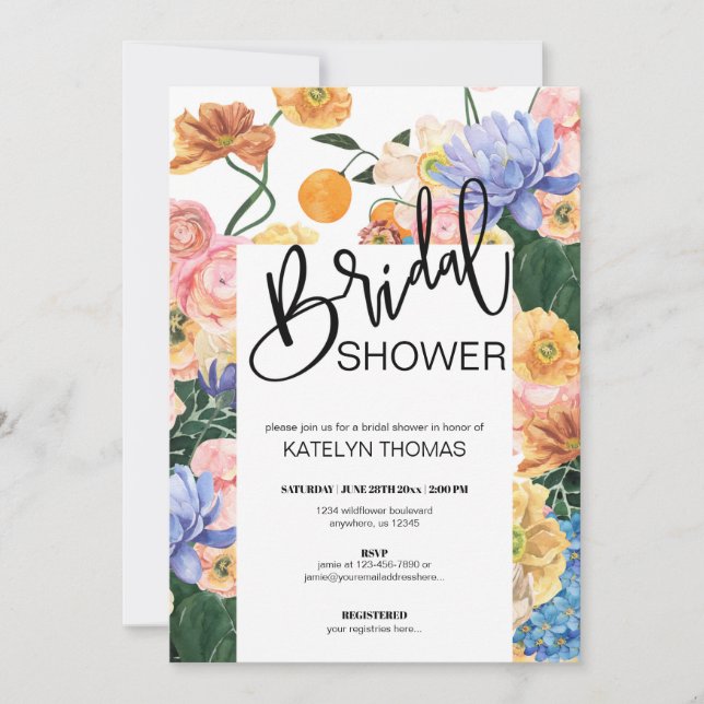 Bright Floral Wildflower Bridal Shower Invitation (Front)