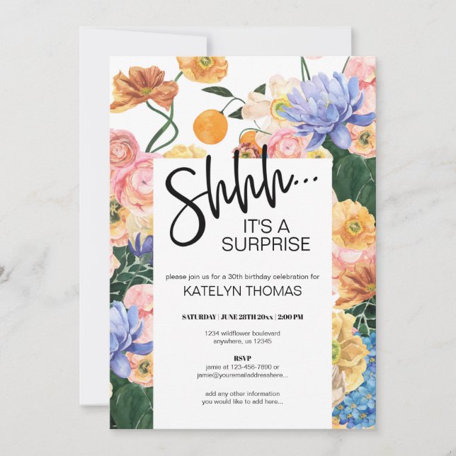 Bright Floral Wildflower Surprise Birthday Invitation (Front)