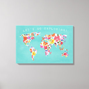 Bright Floral World Teal Canvas Print