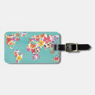 Bright Floral World Teal Luggage Tag