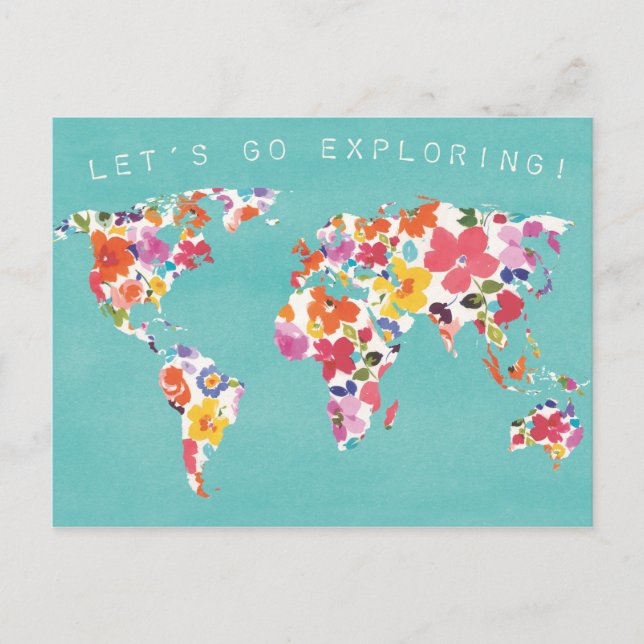 Bright Floral World Teal Postcard (Front)