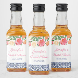 Bright Florals Citrus And Navy Bridal Shower Favou Liquor Bottle Label