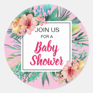 BRIGHT FLORALS & GREENERY PINK CLASSIC ROUND STICKER