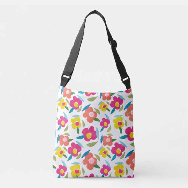 Bright Florals on White Crossbody Bag (Front)