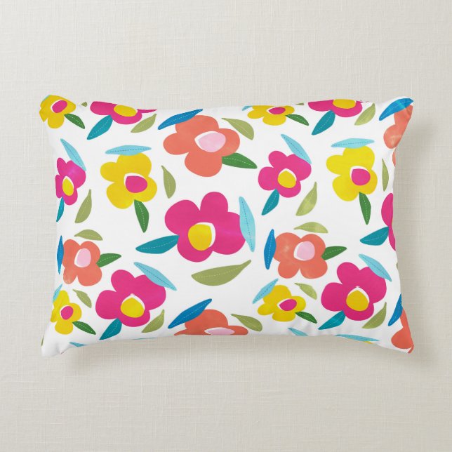 Bright Florals on White Decorative Cushion (Front)