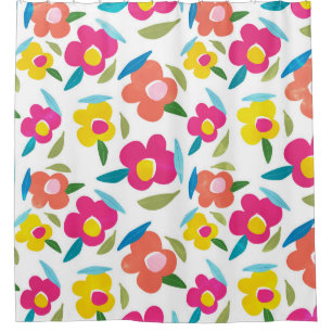 Bright Florals on White Shower Curtain