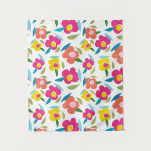 Bright Florals on White Tapestry