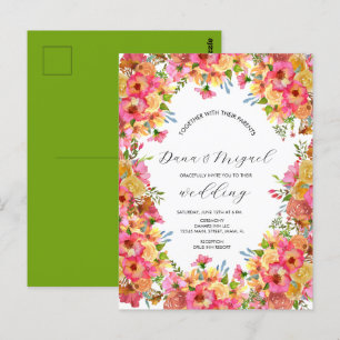 Bright Florals Pink Colourful Watercolor Wedding  Postcard