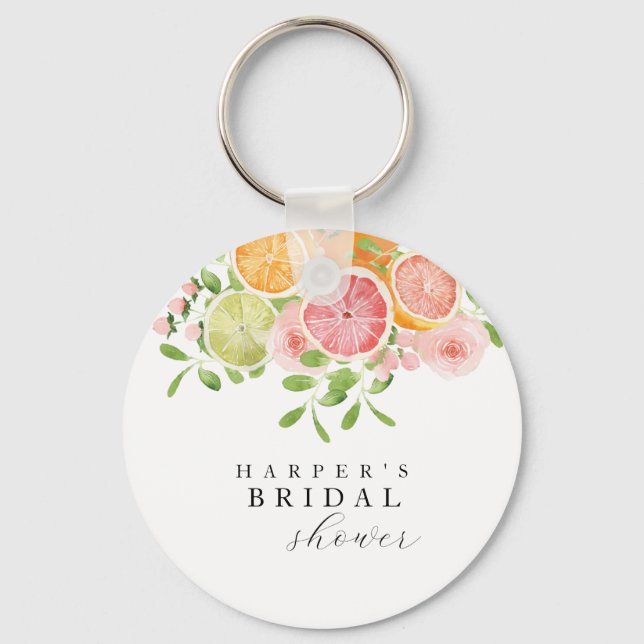 Bright flower and citrus bridal shower key ring (Front)