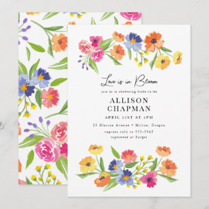 Bright Flower Garden Pink Orange Bridal Shower Invitation