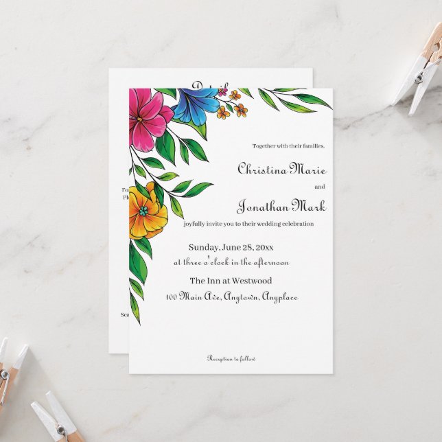 Bright Flower Spring Summer Wedding QR code Invitation (Front/Back In Situ)