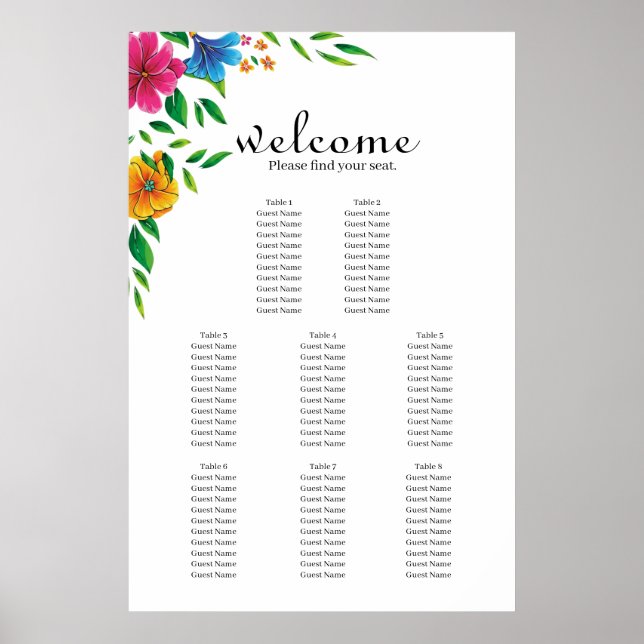 Bright Flower Spring Summer Wedding Seating Chart (Front)