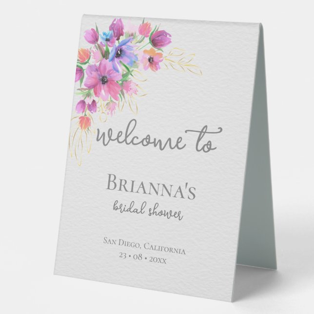 Bright Flowers and Gold Bridal Shower Welcome (Front)