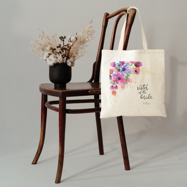 Bright Flowers and Gold Sister of the Bride Tote Bag (Creator Uploaded)