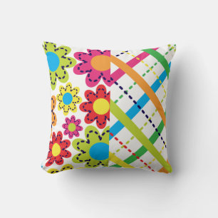 Bright Flowers and Plaid American MOJO Pillow