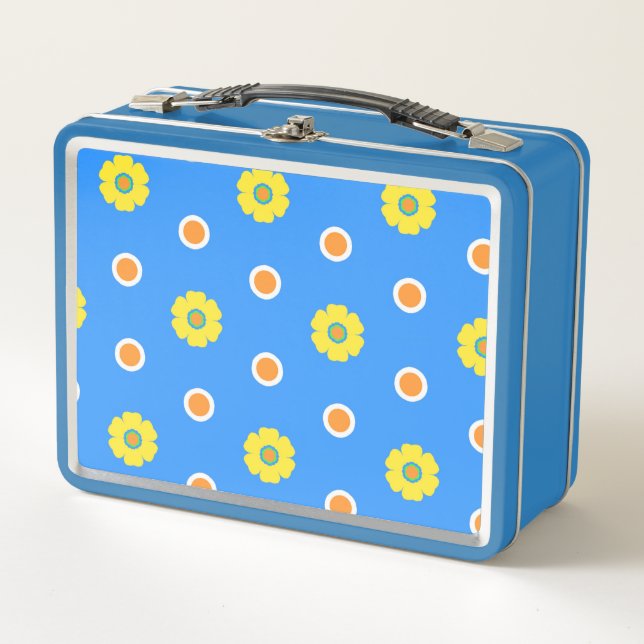 Bright Flowers and Polka Dots Metal Lunch Box (Front)