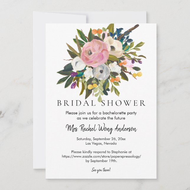 Bright Flowers Boho Bouquet Photo Bridal Shower Invitation (Front)
