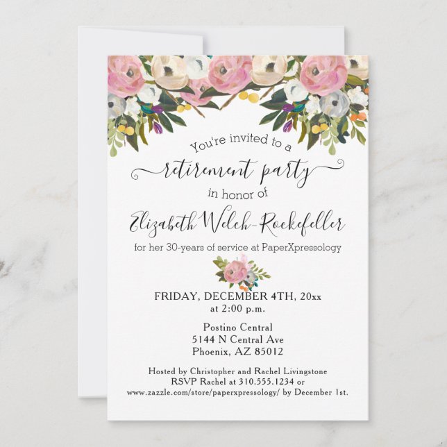 Bright Flowers Boho Floral Retirement Party Photo Invitation (Front)