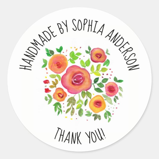 Bright Flowers Floral Bouquet - Thank you! Classic Round Sticker (Front)