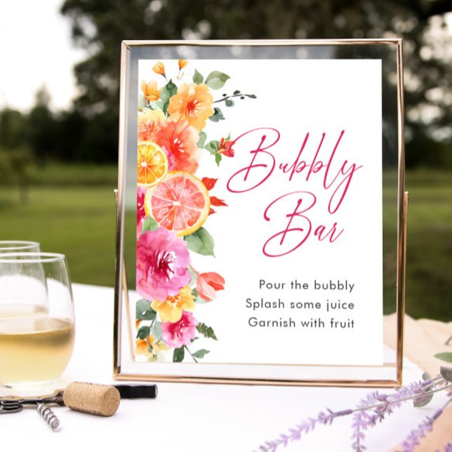 Bright Flowers Floral Citrus Bridal Bubbly Bar Poster (Creator Uploaded)