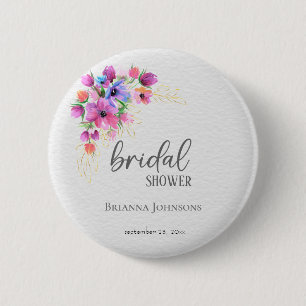Bright Flowers Golden Greenery Bridal Shower 6 Cm Round Badge