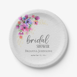 Bright Flowers Golden Greenery Bridal Shower Paper Plate