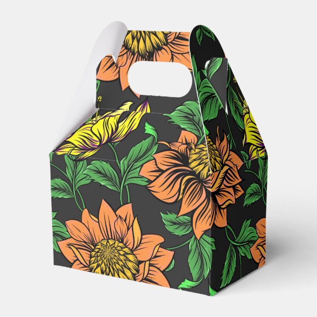 Bright Flowers Pop from Black Background Favour Box (Front Side)