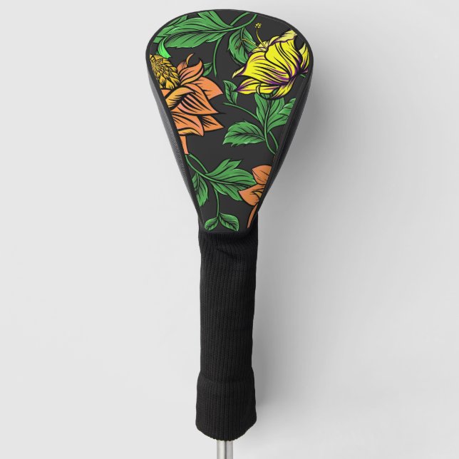 Bright Flowers Pop from Black Background Golf Head Cover (Front)