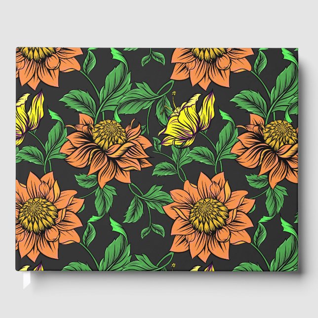 Bright Flowers Pop from Black Background Guest Book (Front)