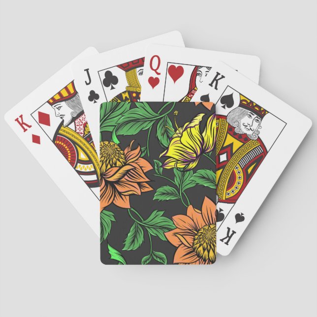 Bright Flowers Pop from Black Background Playing Cards (Back)