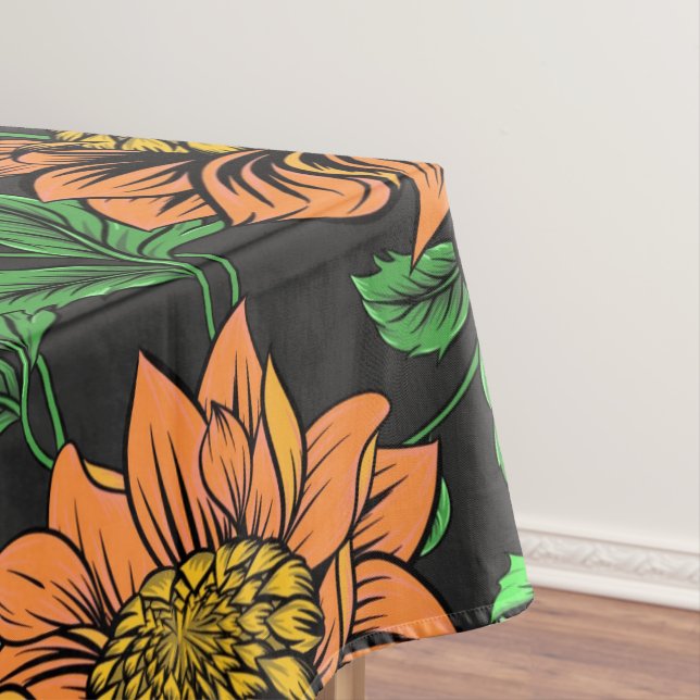 Bright Flowers Pop from Black Background Tablecloth (In Situ)