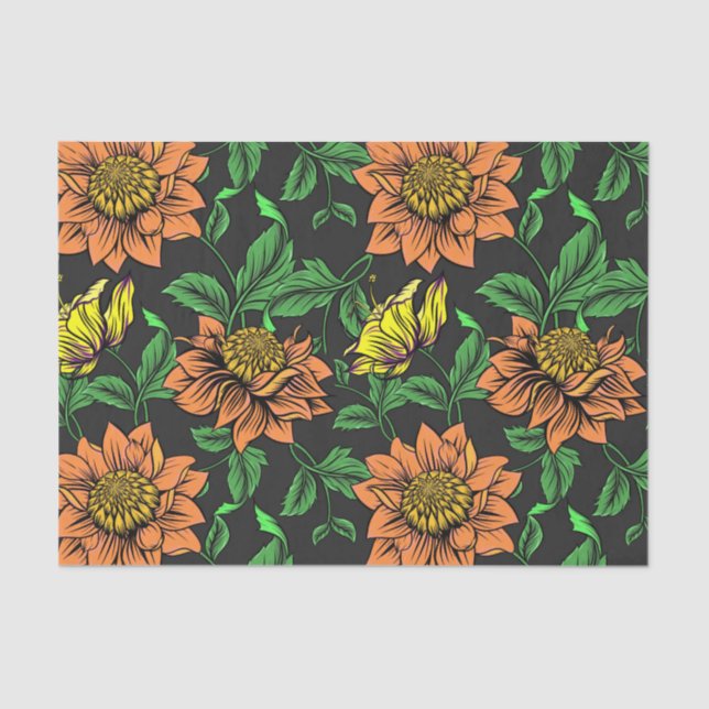 Bright Flowers Pop from Black Background Tissue Paper (Front)