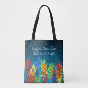 Bright Flowers Starry Night Dreams Come True Tote Bag