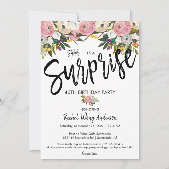 Bright Flowers Surprise Birthday Retirement Party Invitation (Front)
