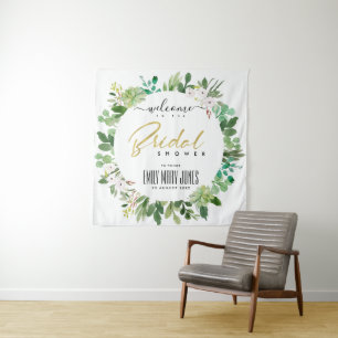 BRIGHT FOLIAGE WATERCOLOR  BRIDAL SHOWER WELCOME TAPESTRY