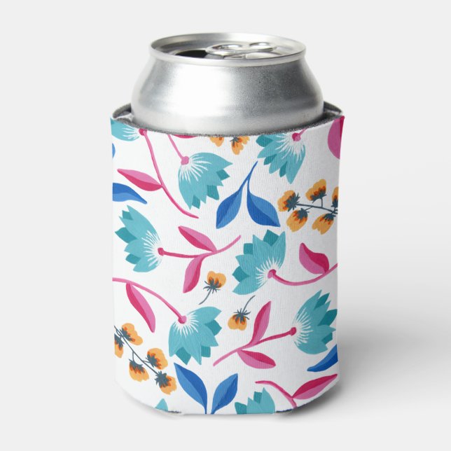 Bright Folk Art Floral Pattern Can Cooler (Can Front)