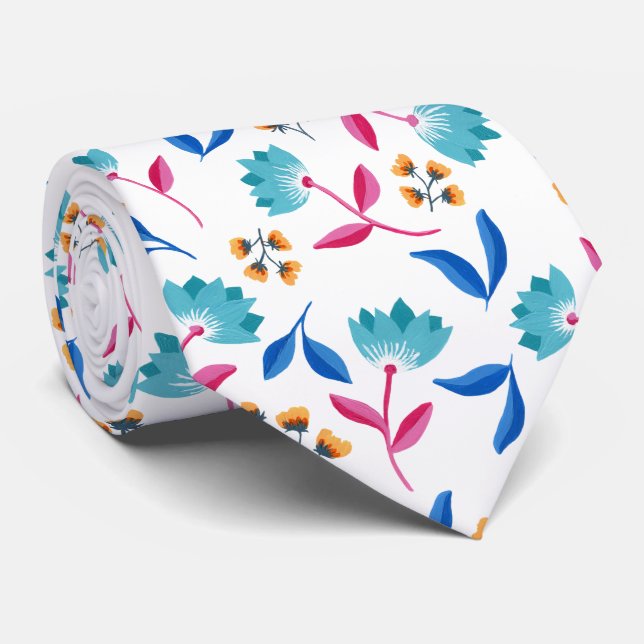 Bright Folk Art Floral Tie (Rolled)