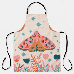 Bright Folk art Moths pattern Apron
