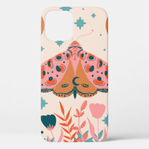 Bright Folk art Moths pattern iPhone 12 Case
