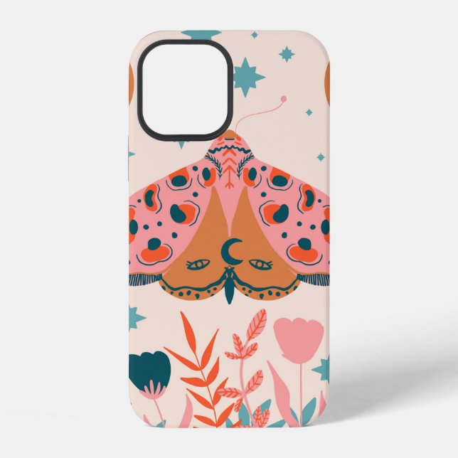 Bright Folk art Moths pattern iPhone Case (Back)