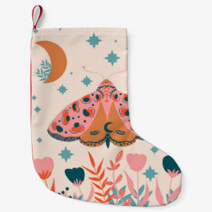 Bright Folk art Moths pattern Small Christmas Stocking