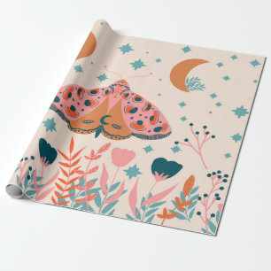 Bright Folk art Moths pattern Wrapping Paper