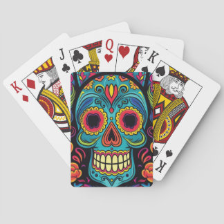Bright Folk Art Sugar Skull Day of the Dead Party  Playing Cards