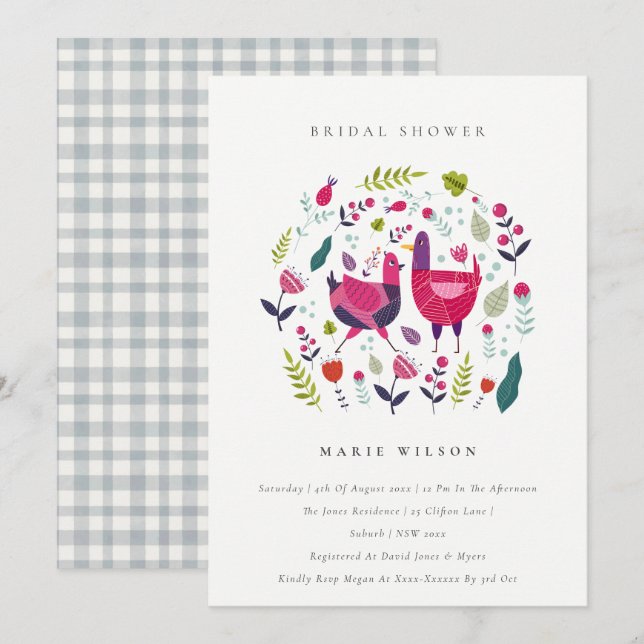 Bright Folk Farm Floral Birds Bridal Shower Invite (Front/Back)