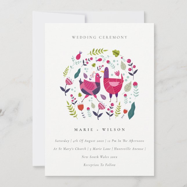 Bright Folk Farm Floral Love Birds Wedding Invite (Front)