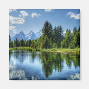 Bright Forest with Mountain and Lake Magnet