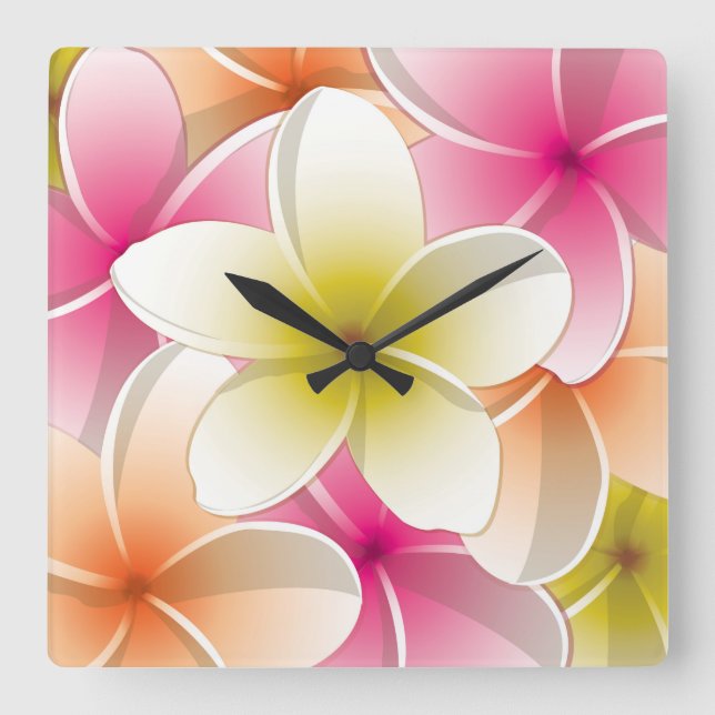 Bright Frangipani/ Plumeria flowers Square Wall Clock (Front)