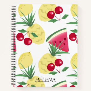 Bright fruits and berries on white. notebook
