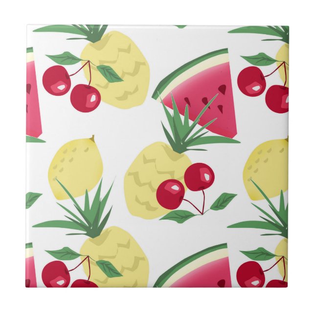 Bright fruits and berries on white. tile (Front)